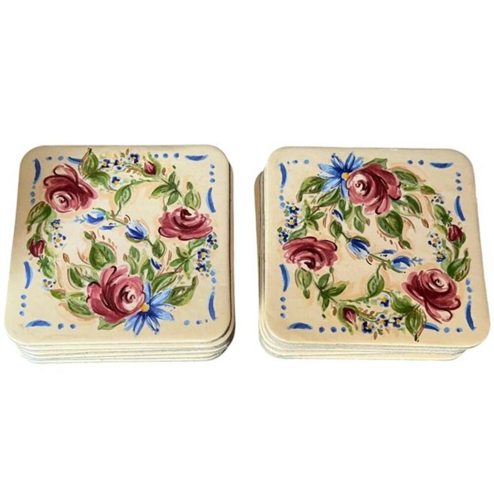 Vintage Gibson Beige Floral Roses Cork Coasters Set of 6